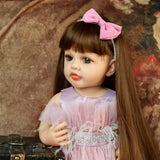 22 inch Full Body Silicone Realistic Baby Girl with Light Brown Hair & Acrylic Eyes, Pink Heart Princess Dress Set with Shoes & Accessories, Gift for Girls 3+