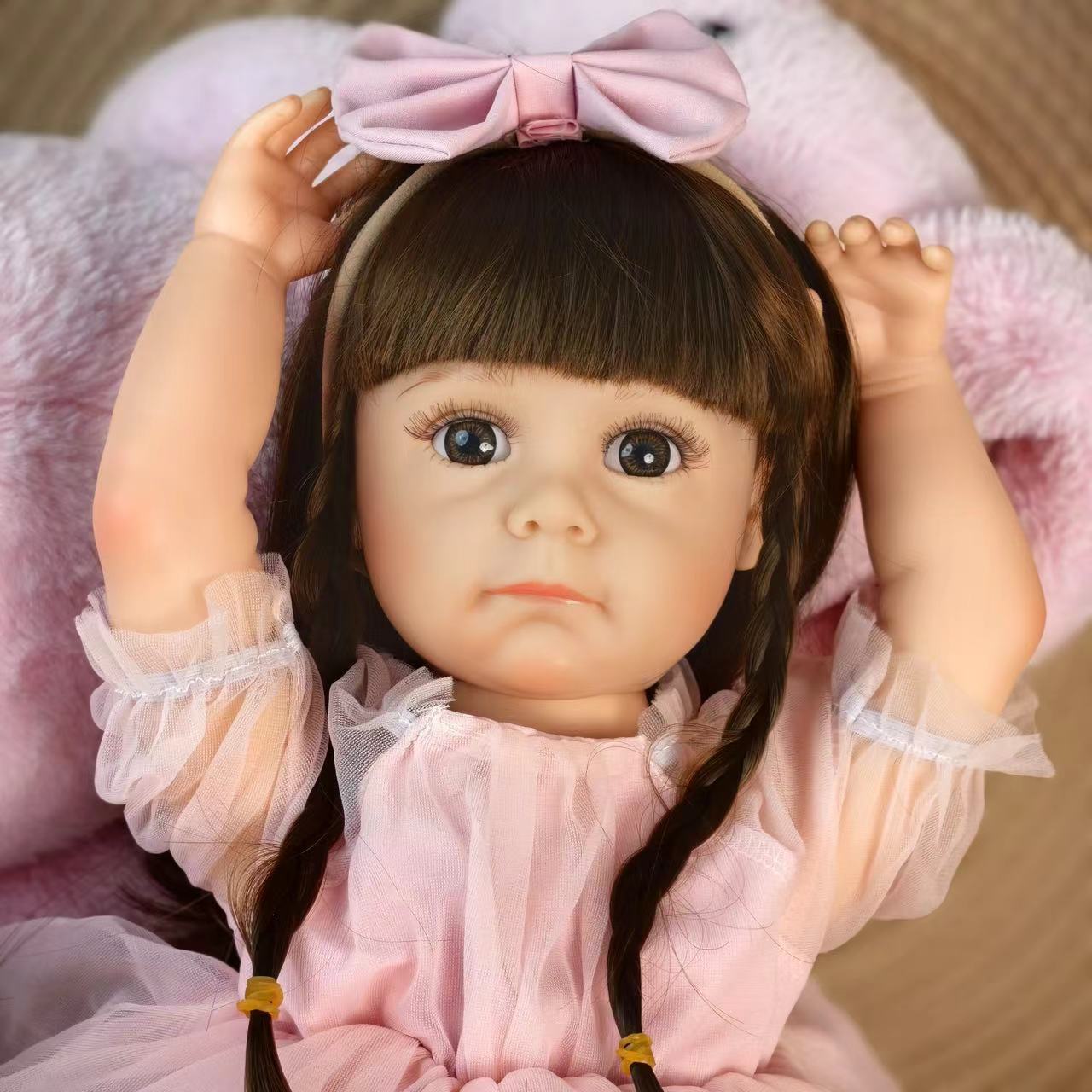 18 Inch Full Body Silicone Realistic Baby Girl with Long Brown Hair & Princess Style, Gift for Girls 3+