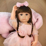 18 Inch Full Body Silicone Realistic Baby Girl with Long Brown Hair & Princess Style, Gift for Girls 3+