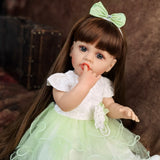 22 inch Full Body Silicone Realistic Baby Girl with Light Brown Hair & Acrylic Eyes, Pink Heart Princess Dress Set with Shoes & Accessories, Gift for Girls 3+
