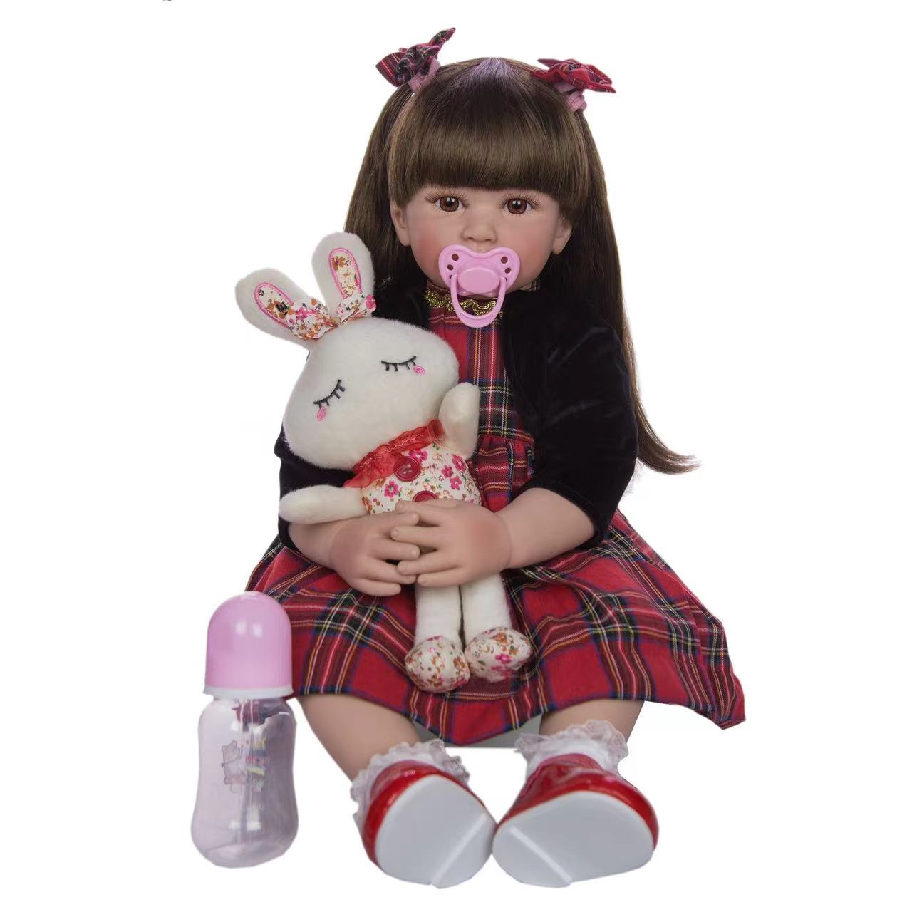 24 inch Realistic Baby Girl with Silicone Face & Limbs, Cloth Body & PP Cotton Filling, Includes Outfit & Accessories, Gift for Girls 3+