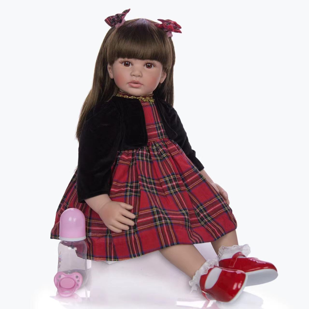 24 inch Realistic Baby Girl with Silicone Face & Limbs, Cloth Body & PP Cotton Filling, Includes Outfit & Accessories, Gift for Girls 3+