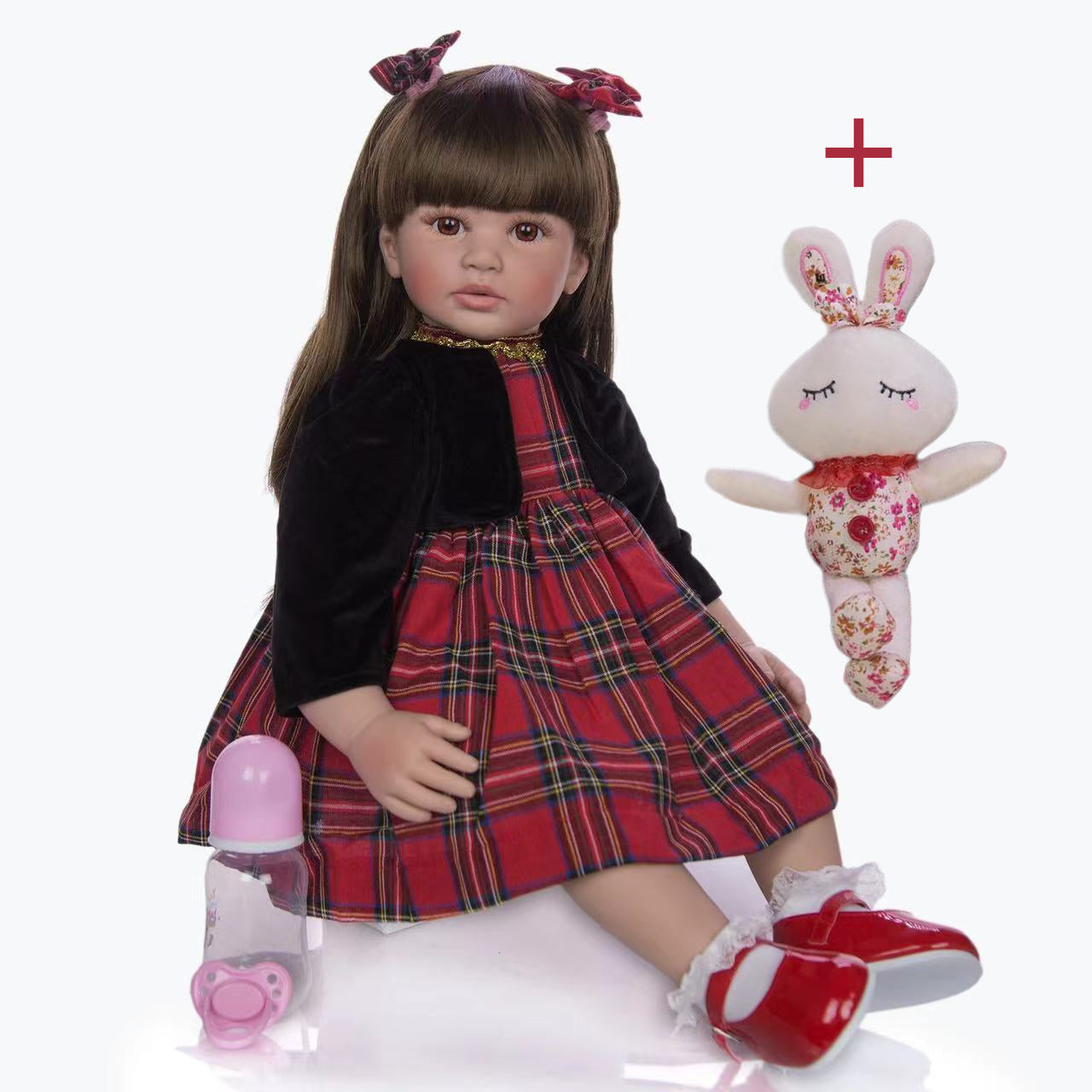 24 inch Realistic Baby Girl with Silicone Face & Limbs, Cloth Body & PP Cotton Filling, Includes Outfit & Accessories, Gift for Girls 3+