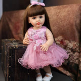 22 inch Full Body Silicone Realistic Baby Girl with Light Brown Hair & Acrylic Eyes, Pink Heart Princess Dress Set with Shoes & Accessories, Gift for Girls 3+