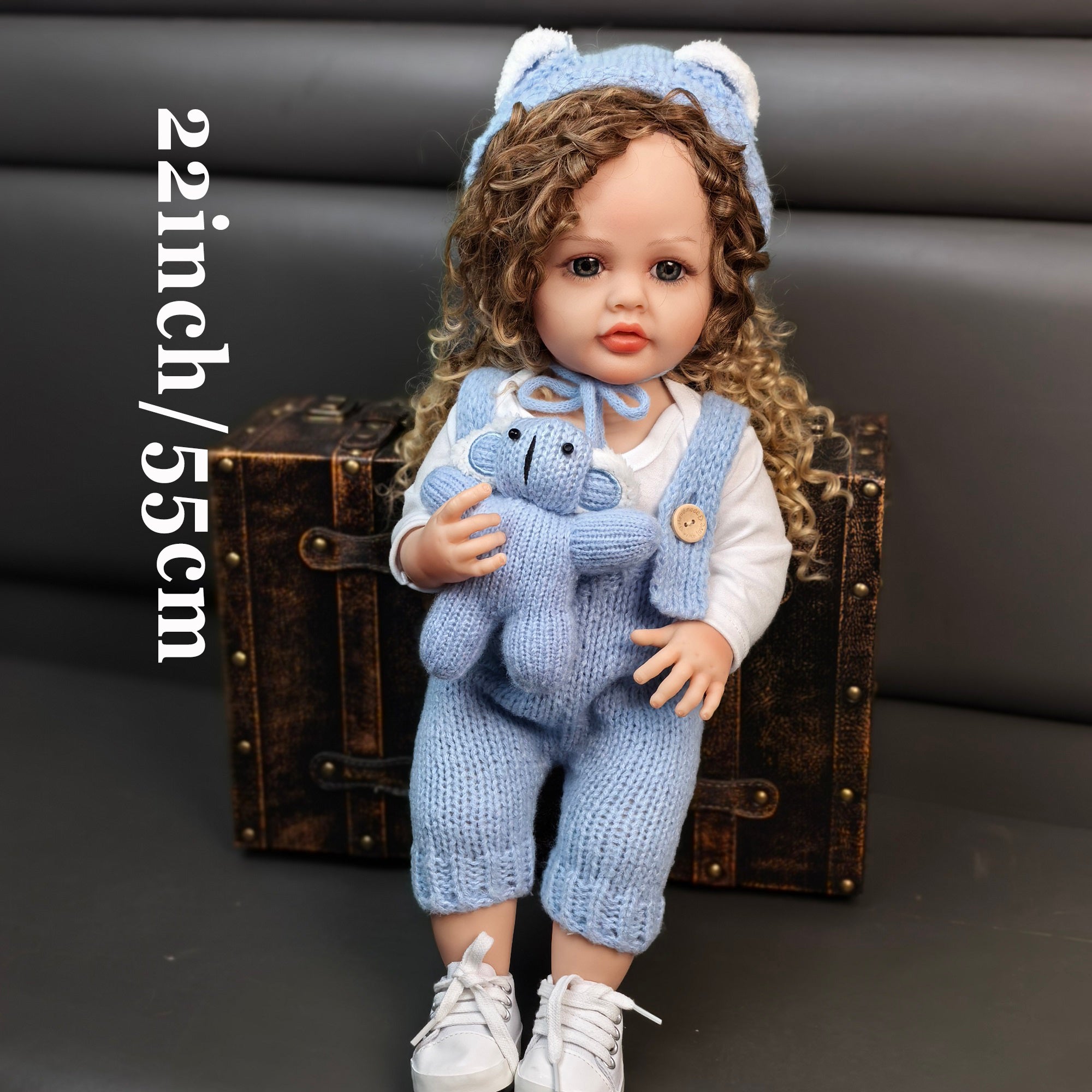 22 inch Full Body Silicone Realistic Baby Girl with Light Brown Hair & Acrylic Eyes, Pink Heart Princess Dress Set with Shoes & Accessories, Gift for Girls 3+