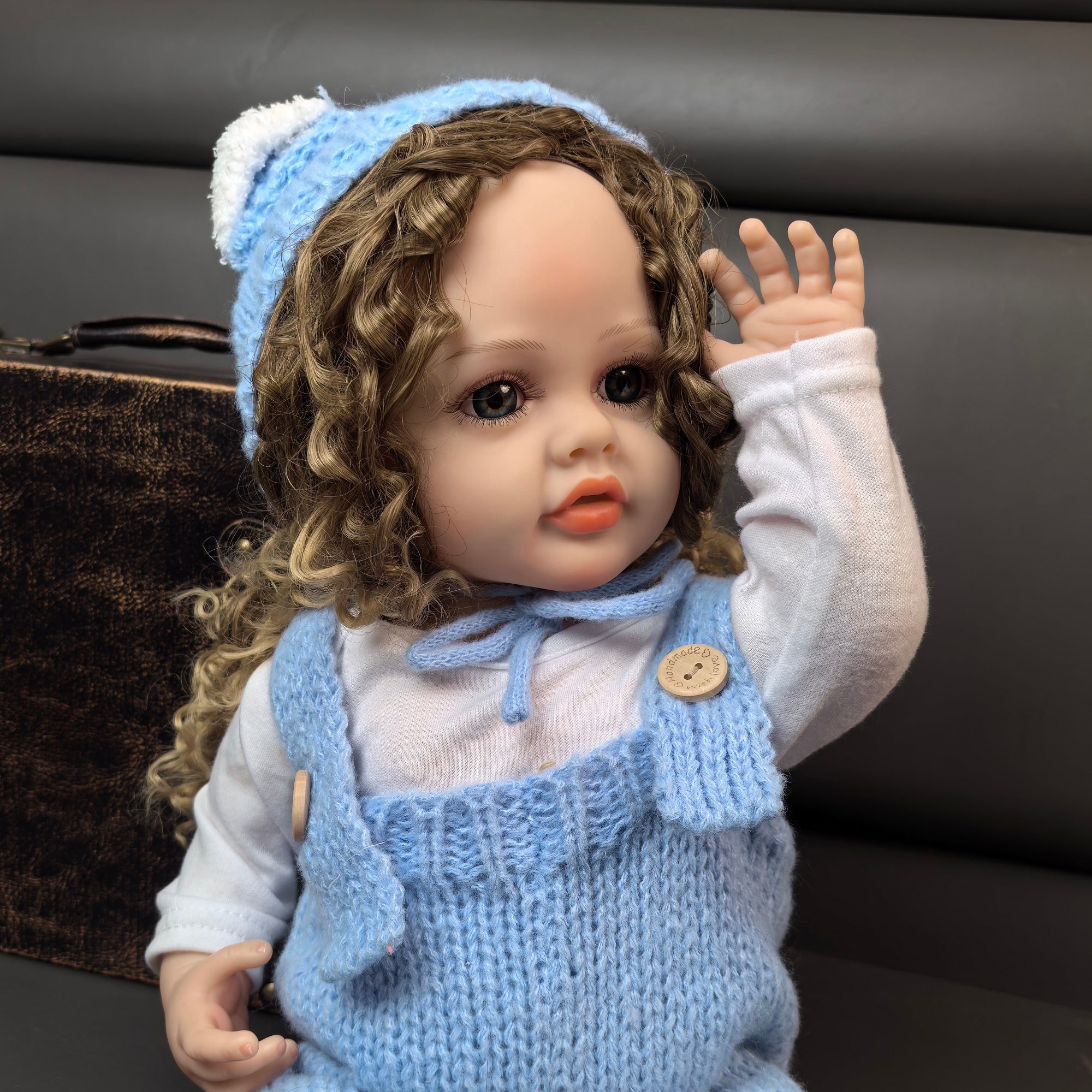 22 inch Full Body Silicone Realistic Baby Girl with Light Brown Hair & Acrylic Eyes, Pink Heart Princess Dress Set with Shoes & Accessories, Gift for Girls 3+