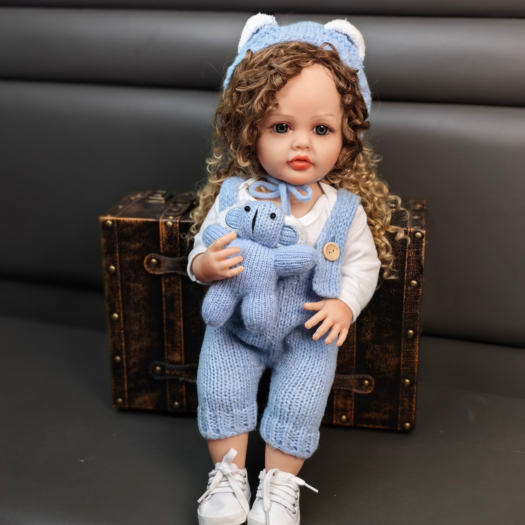 22 inch Full Body Silicone Realistic Baby Girl with Light Brown Hair & Acrylic Eyes, Pink Heart Princess Dress Set with Shoes & Accessories, Gift for Girls 3+