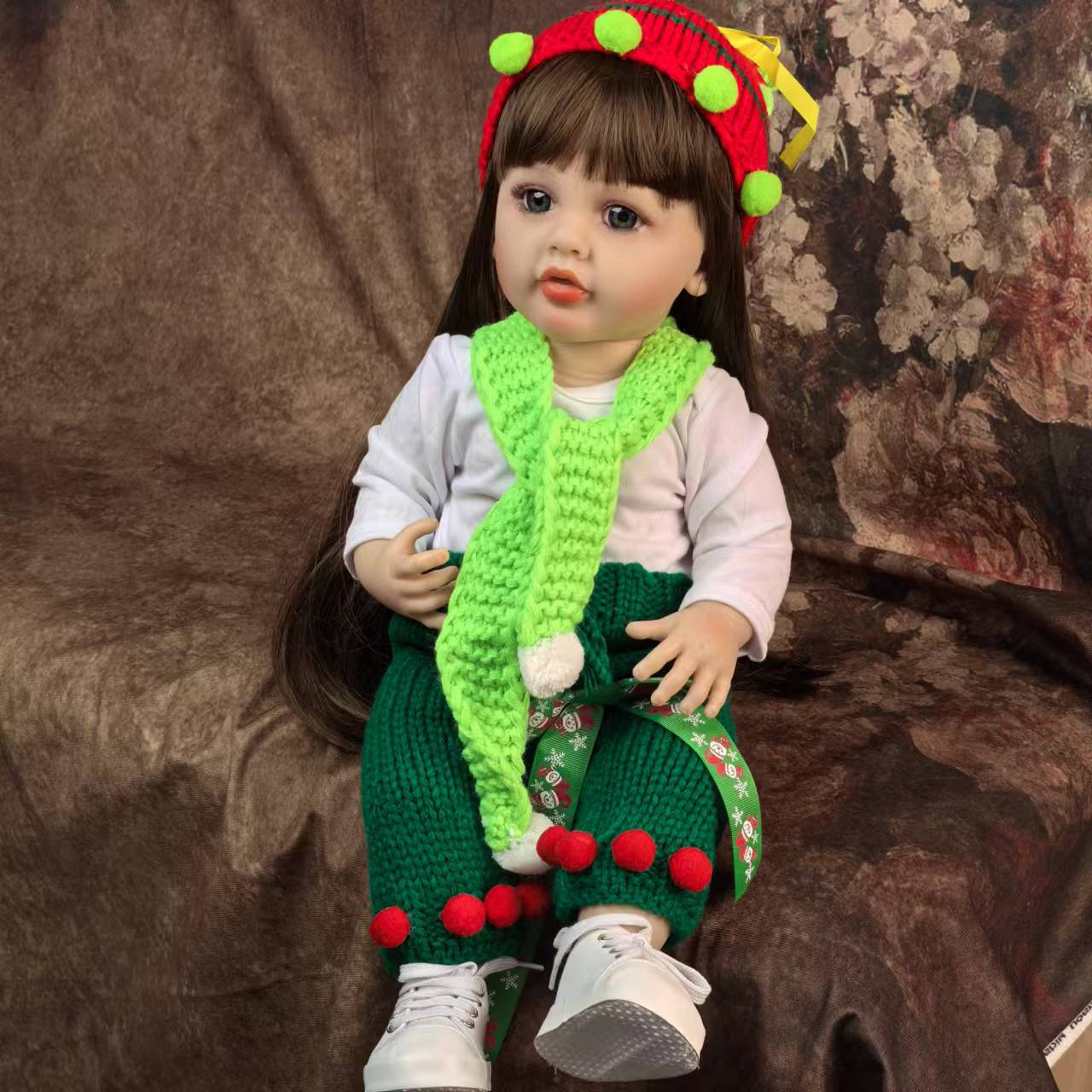 22 Inch Full Body Silicone Realistic Baby Girl with Long Brown Hair & Princess Style, Gift for Girls 3+