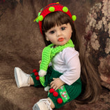 22 Inch Full Body Silicone Realistic Baby Girl with Long Brown Hair & Princess Style, Gift for Girls 3+