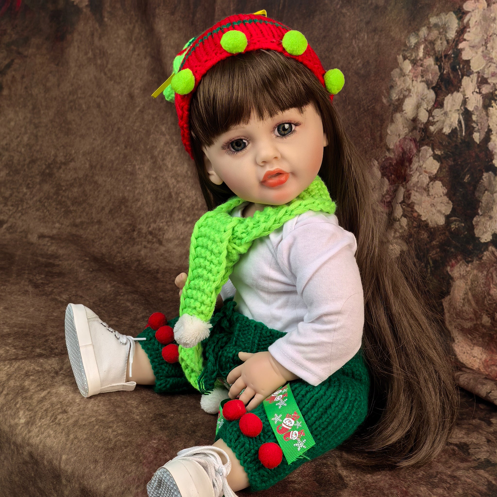 22 Inch Full Body Silicone Realistic Baby Girl with Long Brown Hair & Princess Style, Gift for Girls 3+