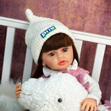 22 Inch Full Body Silicone Realistic Baby Girl with Long Brown Hair & Princess Style, Gift for Girls 3+