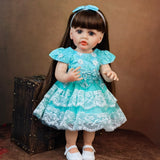 22 Inch Full Body Silicone Realistic Baby Girl with Long Brown Hair & Princess Style, Gravity-Sensing, Gift for Girls 3+