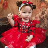 22 inch Full Body Silicone Realistic Baby Girl with Light Brown Hair & Acrylic Eyes, Red Heart Princess Dress Set with Shoes & Accessories, Gift for Girls 3+