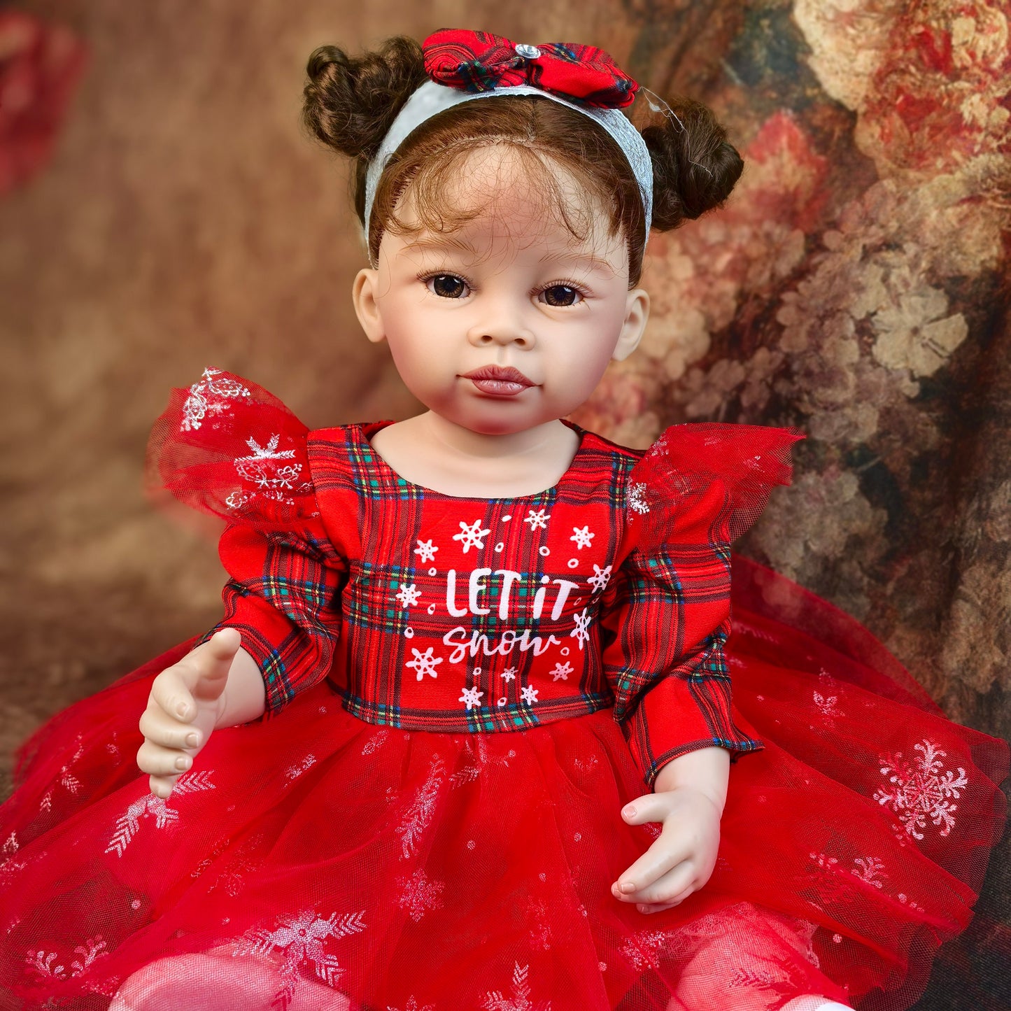 22 inch Full Body Silicone Realistic Baby Girl with Light Brown Hair & Acrylic Eyes, Red Heart Princess Dress Set with Shoes & Accessories, Gift for Girls 3+