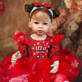 22 inch Full Body Silicone Realistic Baby Girl with Light Brown Hair & Acrylic Eyes, Red Heart Princess Dress Set with Shoes & Accessories, Gift for Girls 3+