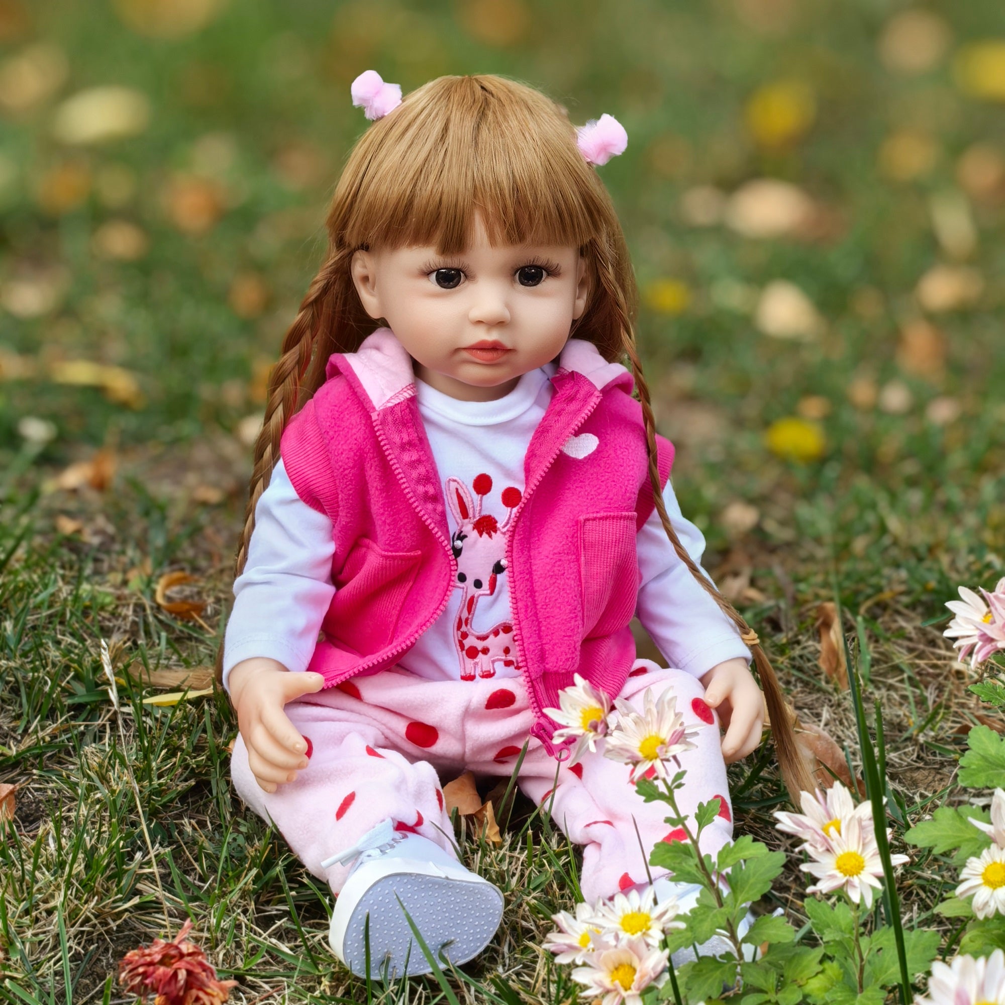 22 Inch Full Body Silicone Realistic Baby Girl with Long Brown Hair & Princess Style, Gift for Girls 3+