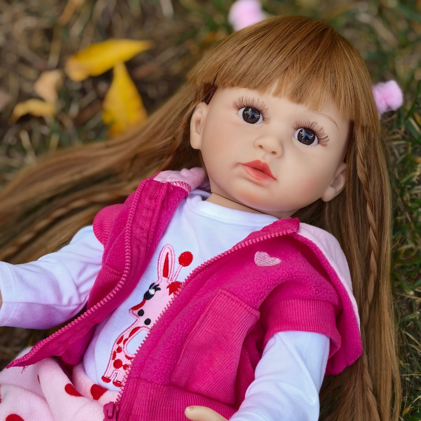 22 Inch Full Body Silicone Realistic Baby Girl with Long Brown Hair & Princess Style, Gift for Girls 3+