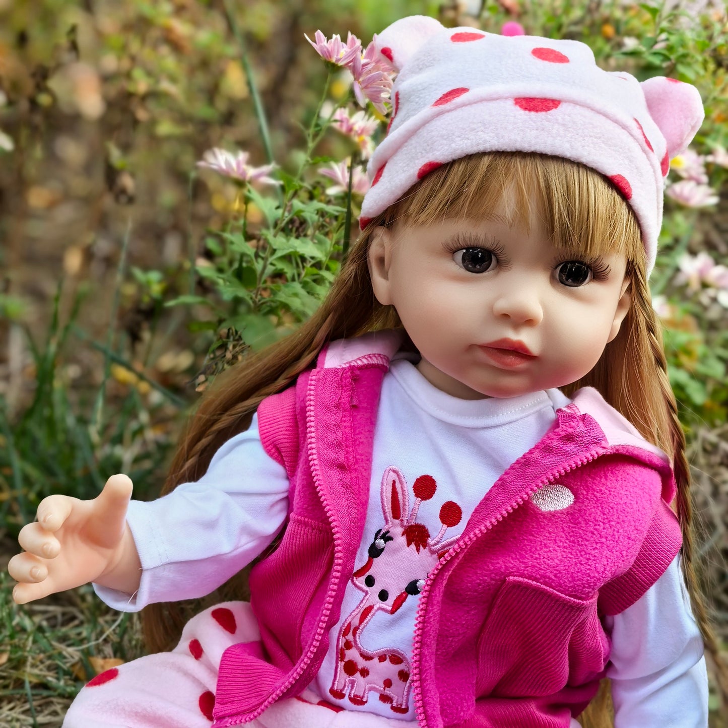 22 Inch Full Body Silicone Realistic Baby Girl with Long Brown Hair & Princess Style, Gift for Girls 3+