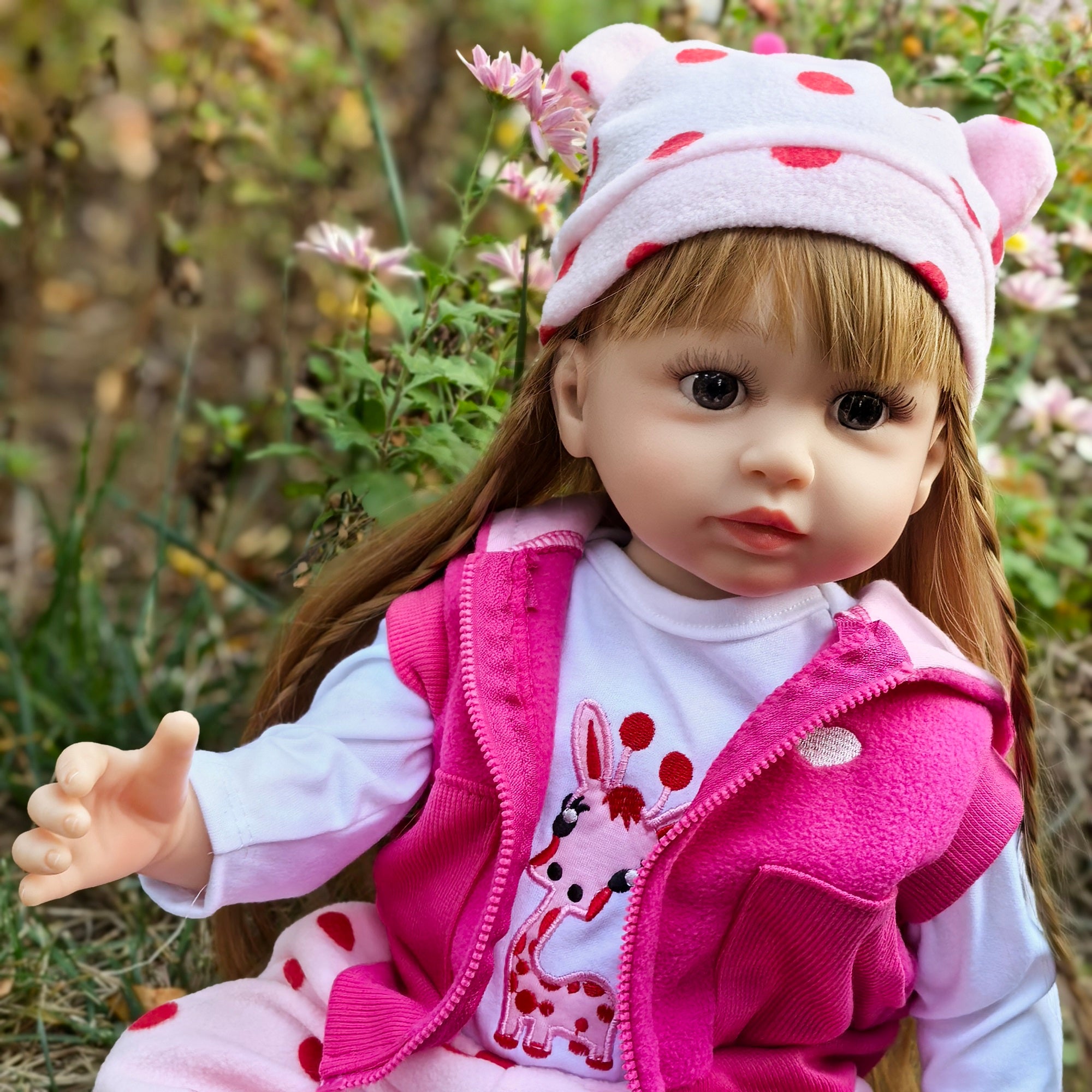 22 Inch Full Body Silicone Realistic Baby Girl with Long Brown Hair & Princess Style, Gift for Girls 3+