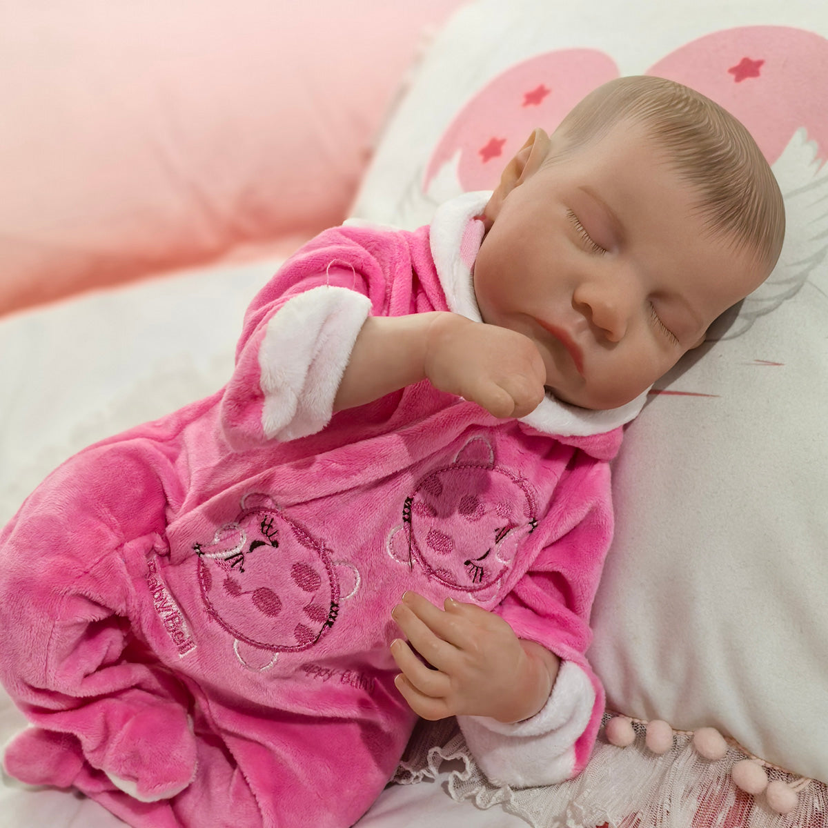 18 inch Full Body Silicone Realistic Baby Girl with Acrylic Eyes, Premium Hand-Painted Finish, Includes Outfit and Accessories, Gift for Girls 3+
