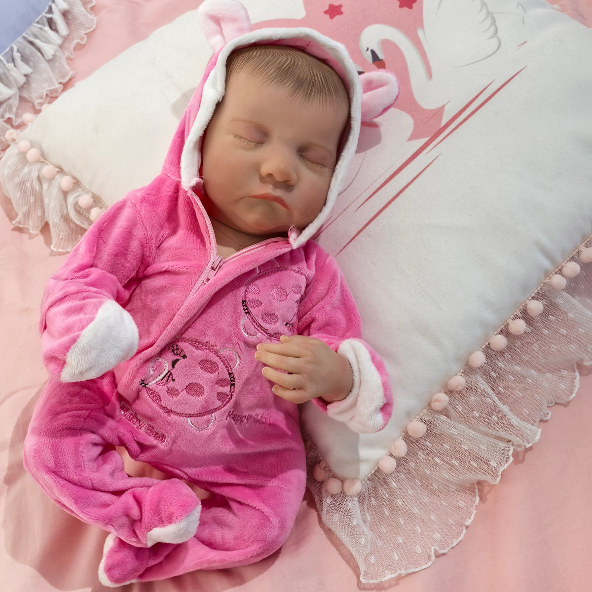 18 inch Full Body Silicone Realistic Baby Girl with Acrylic Eyes, Premium Hand-Painted Finish, Includes Outfit and Accessories, Gift for Girls 3+