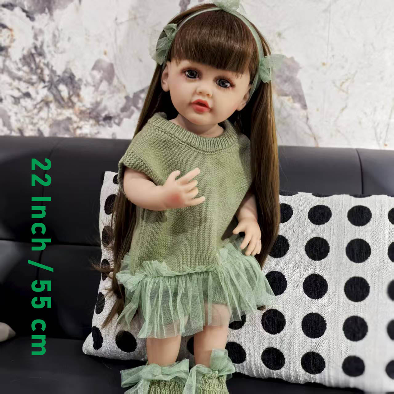 22 inch Full Body Silicone Realistic Baby Girl with Light Brown Hair & Acrylic Eyes, Pink Heart Princess Dress Set with Shoes & Accessories, Gift for Girls 3+