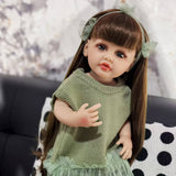 22 inch Full Body Silicone Realistic Baby Girl with Light Brown Hair & Acrylic Eyes, Pink Heart Princess Dress Set with Shoes & Accessories, Gift for Girls 3+