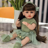 22 inch Full Body Silicone Realistic Baby Girl with Light Brown Hair & Acrylic Eyes, Pink Heart Princess Dress Set with Shoes & Accessories, Gift for Girls 3+