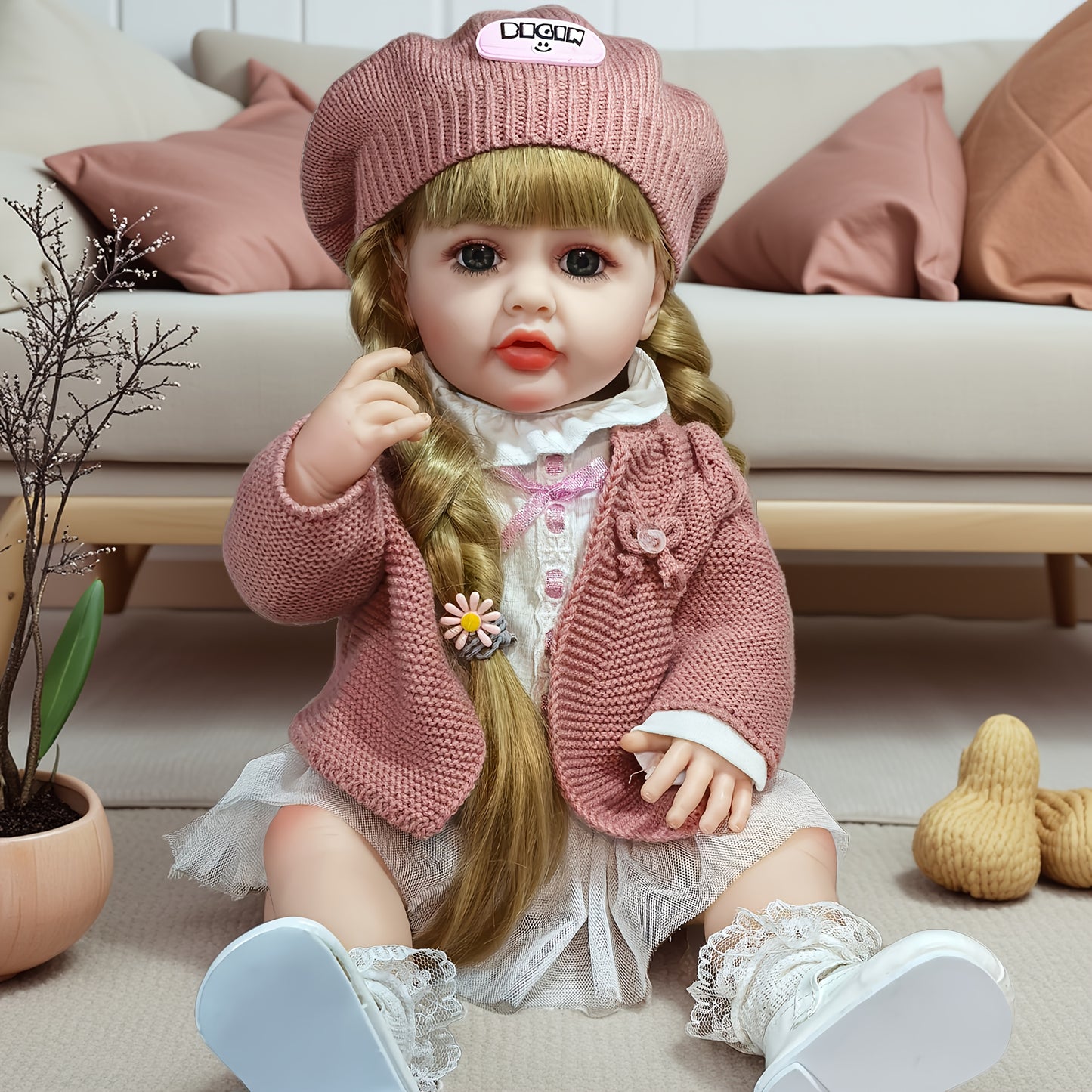 22 Inch Full Body Silicone Realistic Baby Girl with Long Brown Hair & Princess Style, Gravity-Sensing, Gift for Girls 3+
