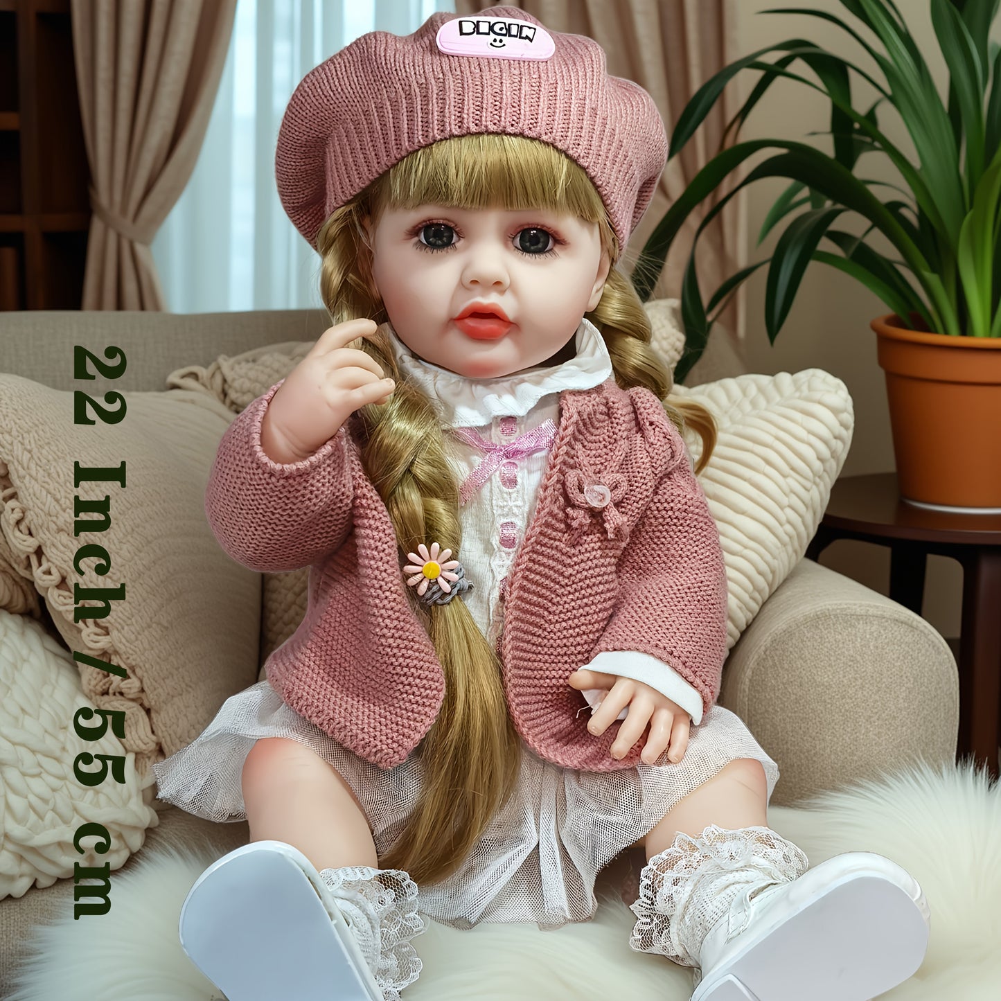 22 Inch Full Body Silicone Realistic Baby Girl with Long Brown Hair & Princess Style, Gravity-Sensing, Gift for Girls 3+
