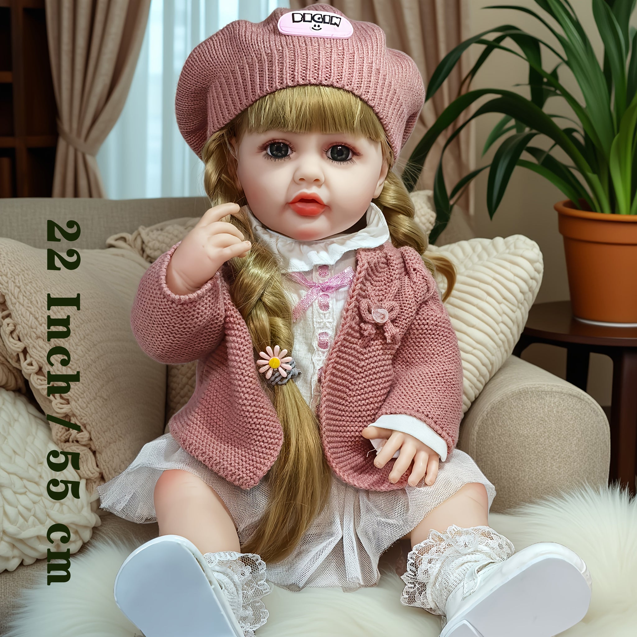 22 Inch Full Body Silicone Realistic Baby Girl with Long Brown Hair & Princess Style, Gravity-Sensing, Gift for Girls 3+