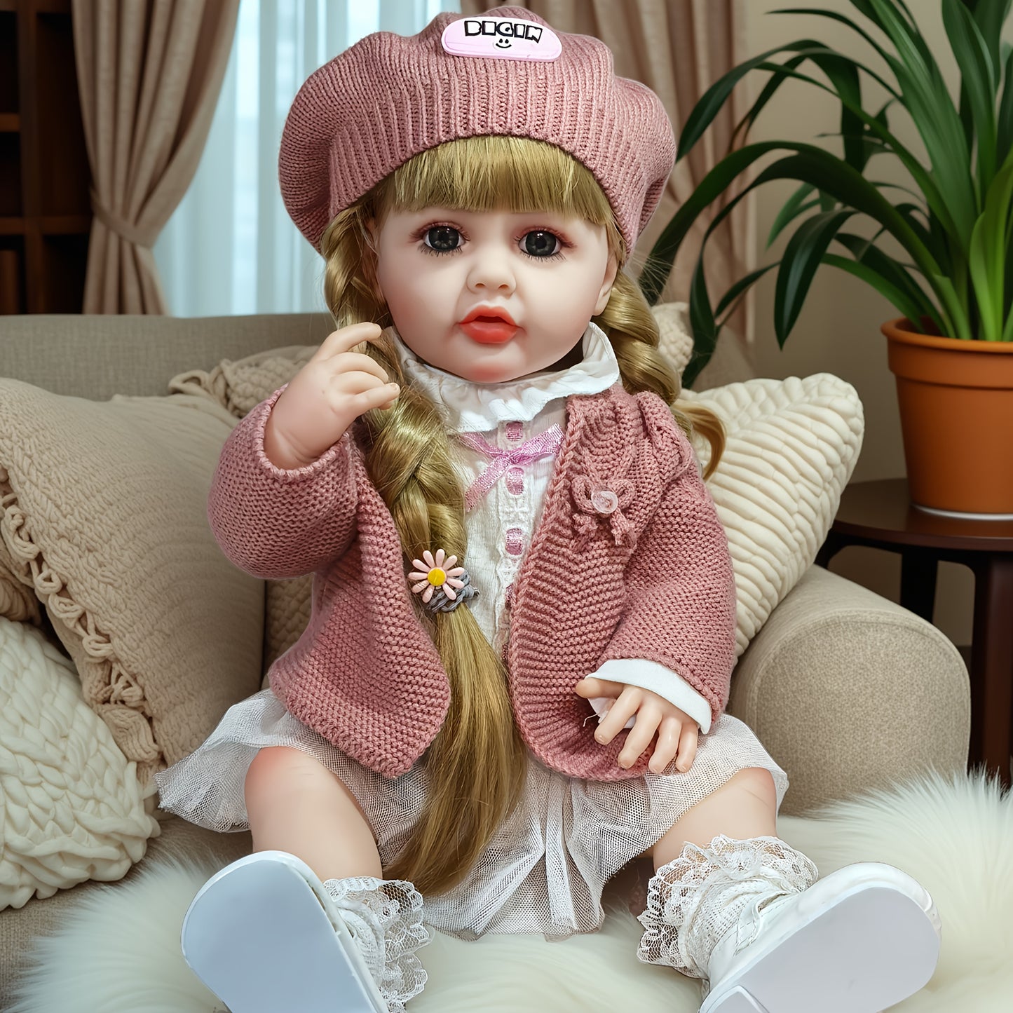 22 Inch Full Body Silicone Realistic Baby Girl with Long Brown Hair & Princess Style, Gravity-Sensing, Gift for Girls 3+