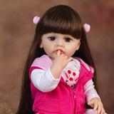22 inch Full Body Silicone Realistic Baby Girl with Light Brown Hair & Acrylic Eyes, Pink Heart Princess Dress Set with Shoes & Accessories, Gift for Girls 3+