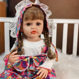 22 inch Full Body Silicone Realistic Baby Girl with Light Brown Hair & Acrylic Eyes, Pink Heart Princess Dress Set with Shoes & Accessories, Gift for Girls 3+
