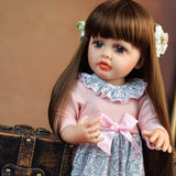22 inch Full Body Silicone Realistic Baby Girl with Light Brown Hair & Acrylic Eyes, Pink Heart Princess Dress Set with Shoes & Accessories, Gift for Girls 3+