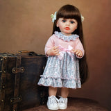 22 inch Full Body Silicone Realistic Baby Girl with Light Brown Hair & Acrylic Eyes, Pink Heart Princess Dress Set with Shoes & Accessories, Gift for Girls 3+