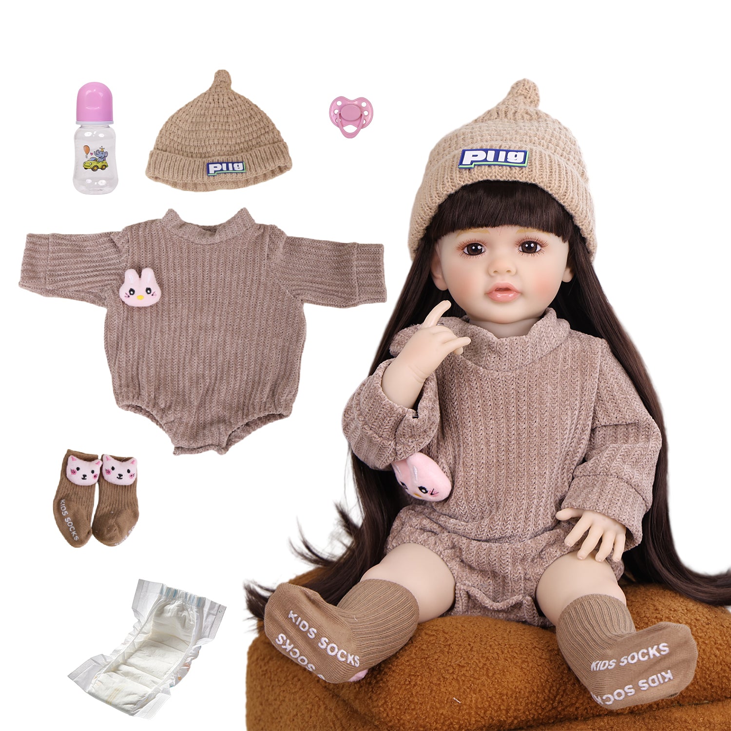 KEIUMI Wonder Toddler Soft Vinyl Reborn Doll, Brown Eyes, Knitted Outfit