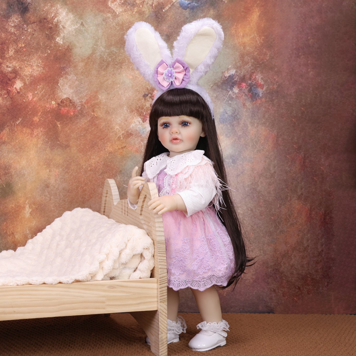 KEIUMI Primrose doll's white patent leather Mary Jane shoes and lace socks.