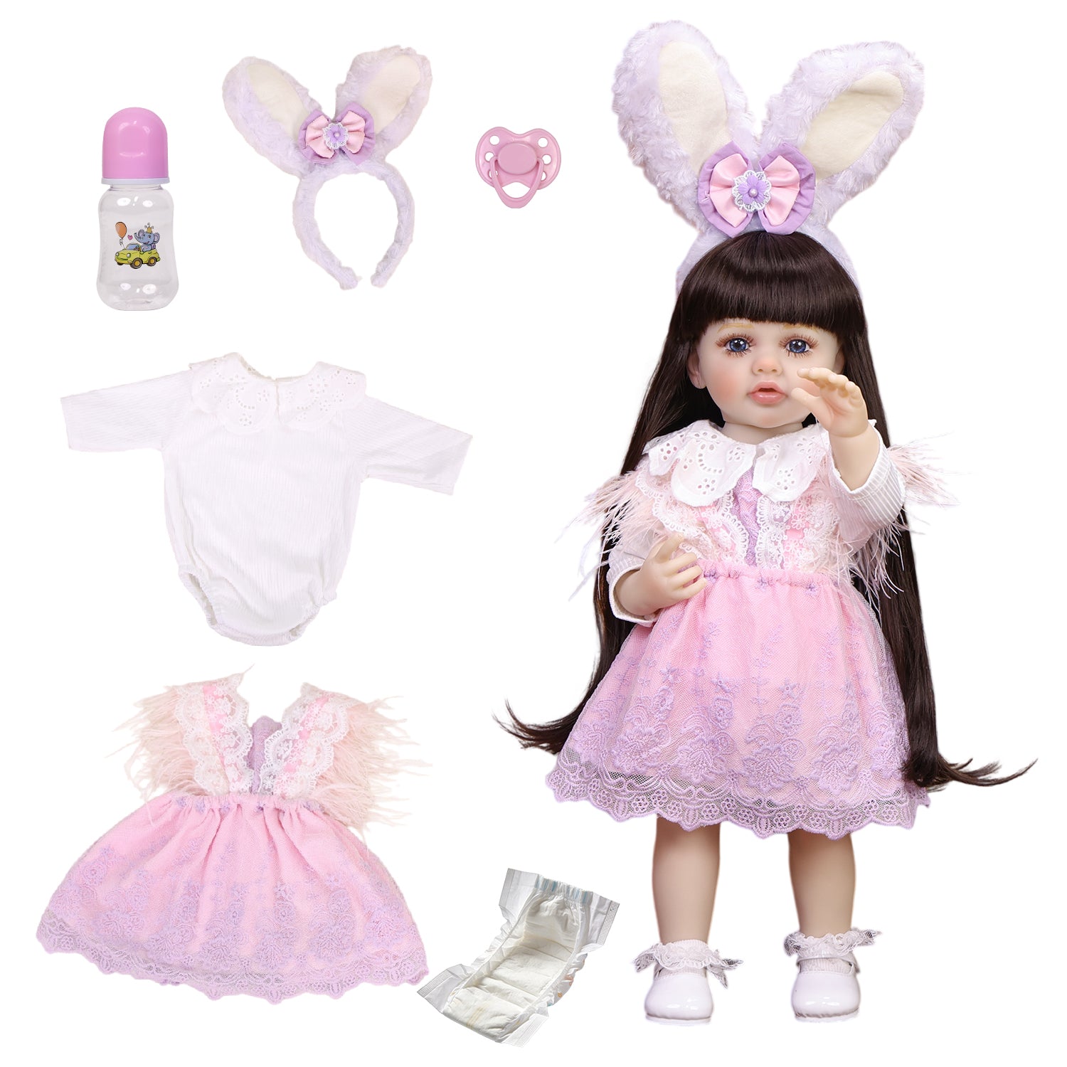 KEIUMI Primrose doll in a playful pose, highlighting her full ensemble.