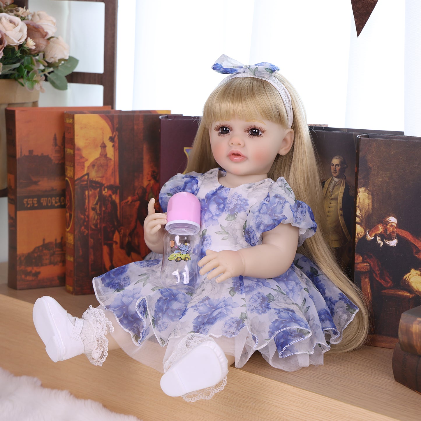 Close-up of KEIUMI Cherish doll's hand-painted face and realistic eyes.