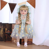 KEIUMI Daisy Bloom reborn toddler doll with blonde braids and blue eyes.