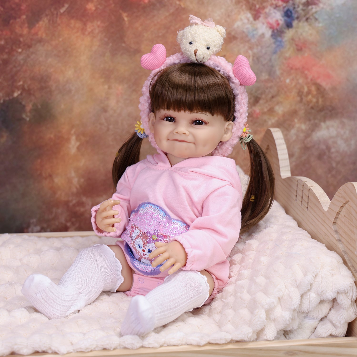 KEIUMI Giggles Soft Touch Vinyl Reborn Baby Doll, Dimpled Smile, Pigtails