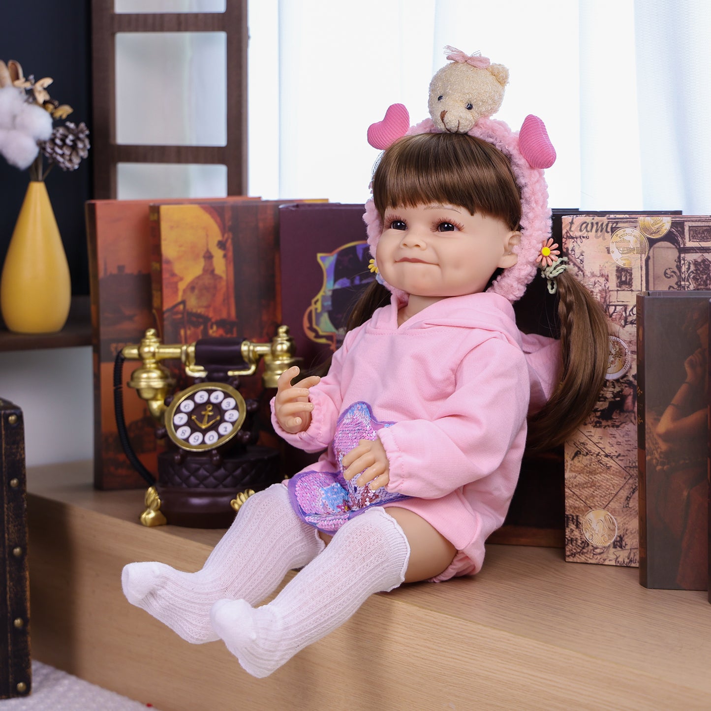 KEIUMI Giggles Soft Touch Vinyl Reborn Baby Doll, Dimpled Smile, Pigtails