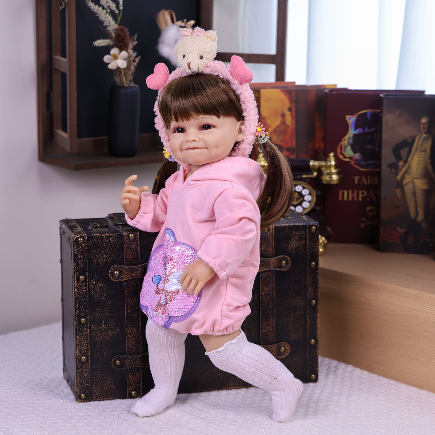 KEIUMI Giggles Soft Touch Vinyl Reborn Baby Doll, Dimpled Smile, Pigtails