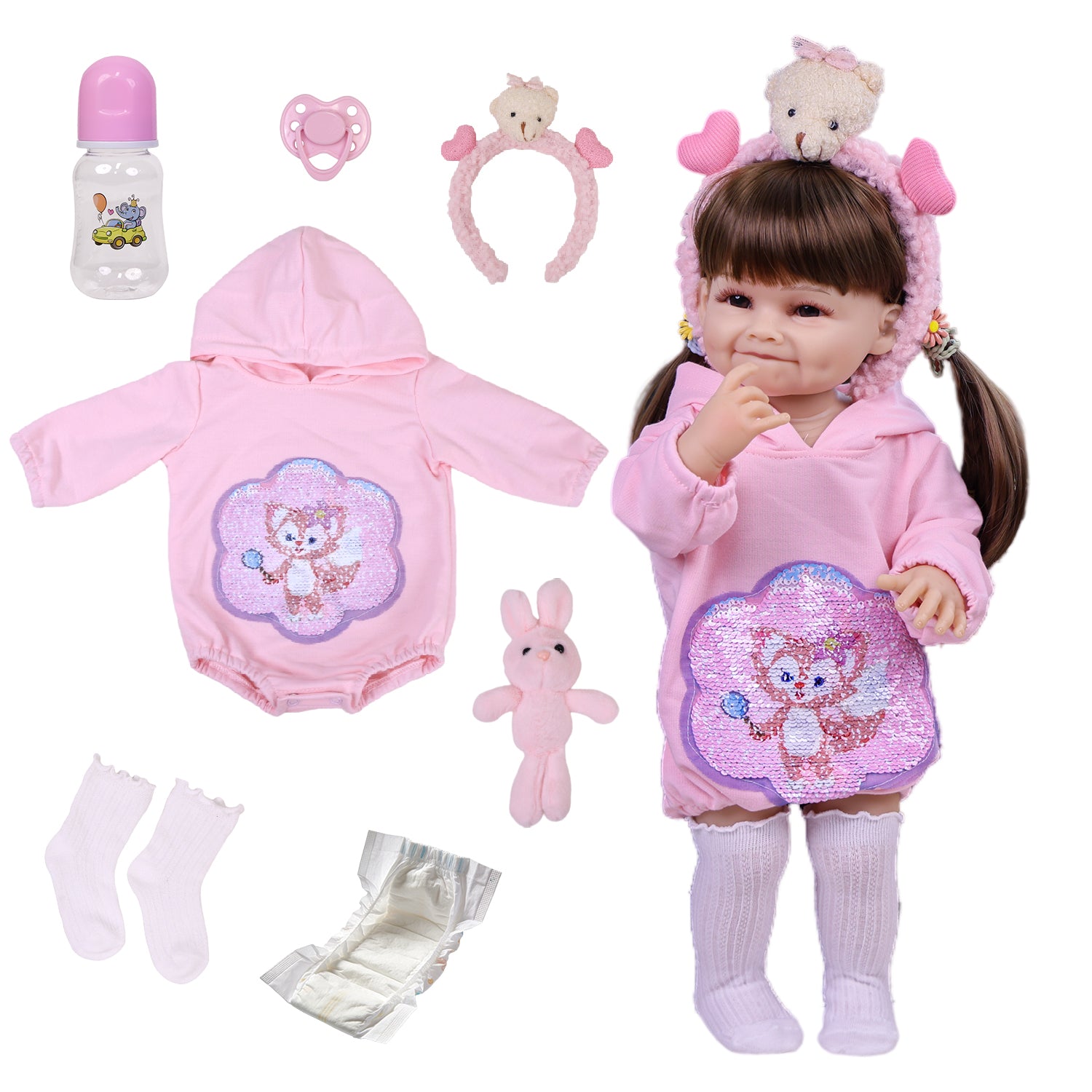 KEIUMI Giggles Soft Touch Vinyl Reborn Baby Doll, Dimpled Smile, Pigtails
