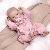18 inch Full Body Silicone Realistic Baby Girl with Light Brown Hair & Acrylic Eyes, Pink Heart Princess Dress Set with Shoes & Accessories, Gift for Girls 3+