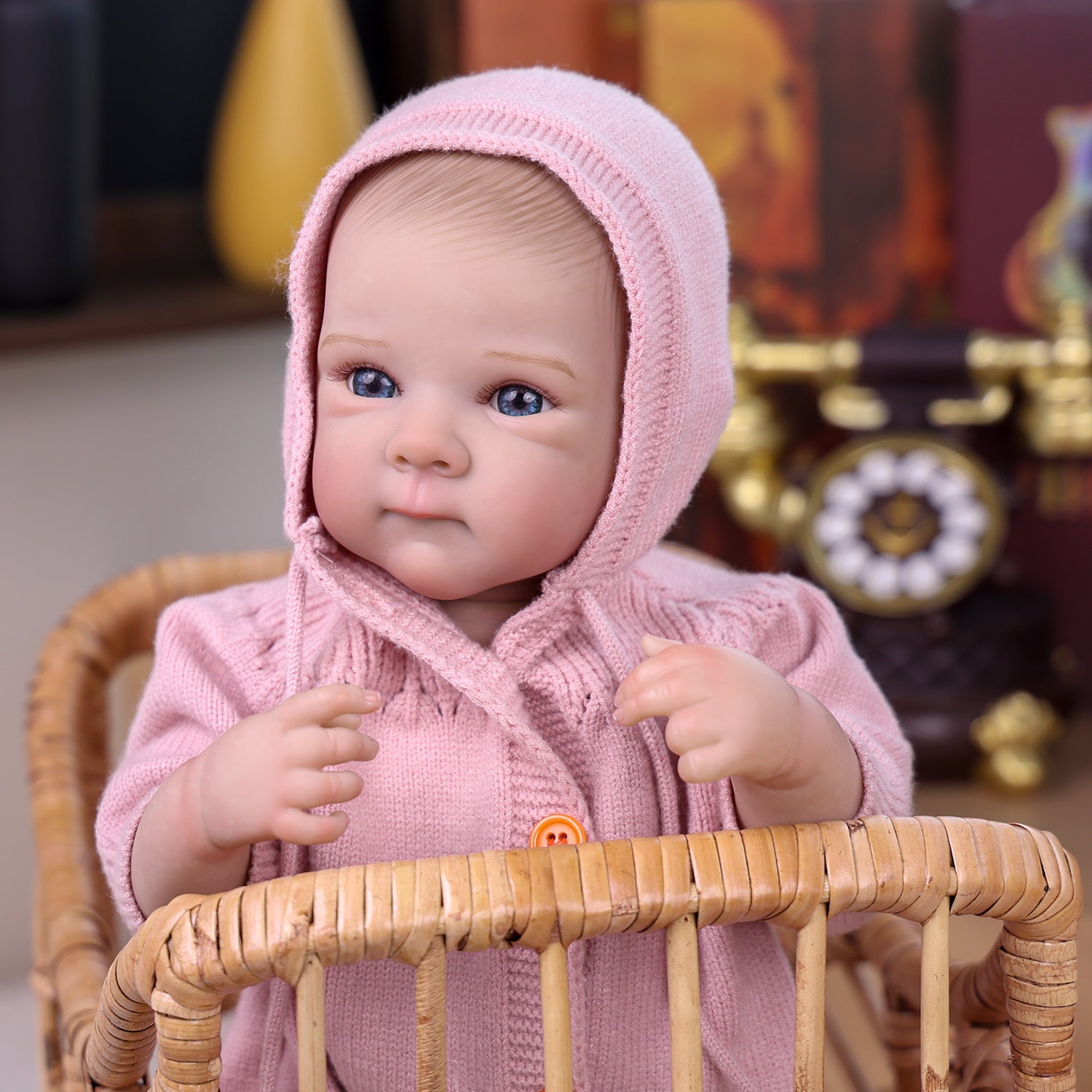 18 inch Full Body Silicone Realistic Baby Girl with Light Brown Hair & Acrylic Eyes, Pink Heart Princess Dress Set with Shoes & Accessories, Gift for Girls 3+