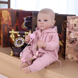 18 inch Full Body Silicone Realistic Baby Girl with Light Brown Hair & Acrylic Eyes, Pink Heart Princess Dress Set with Shoes & Accessories, Gift for Girls 3+