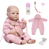 18 inch Full Body Silicone Realistic Baby Girl with Light Brown Hair & Acrylic Eyes, Pink Heart Princess Dress Set with Shoes & Accessories, Gift for Girls 3+