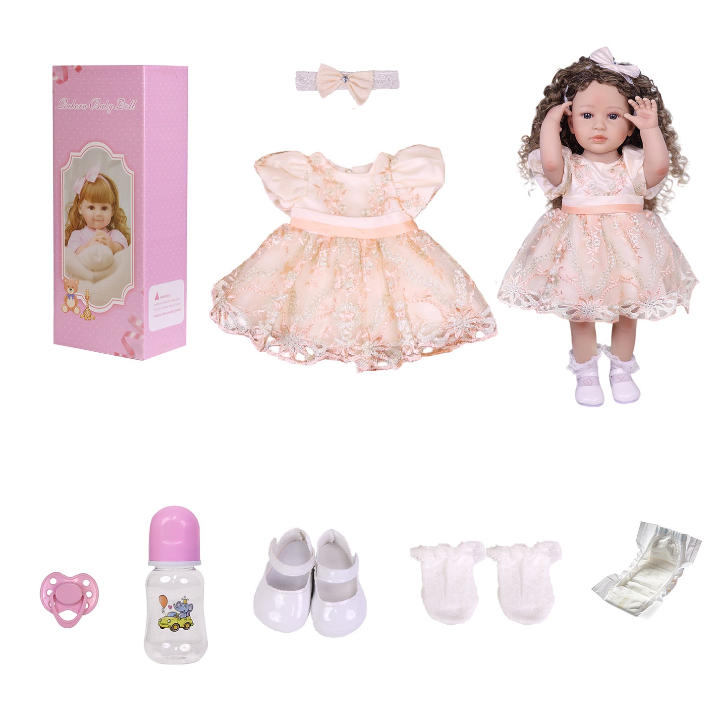 KEIUMI Emmeline Toddler Lifelike Vinyl Reborn Baby Doll, Expressive Blue Eyes, Embroidered Gown
